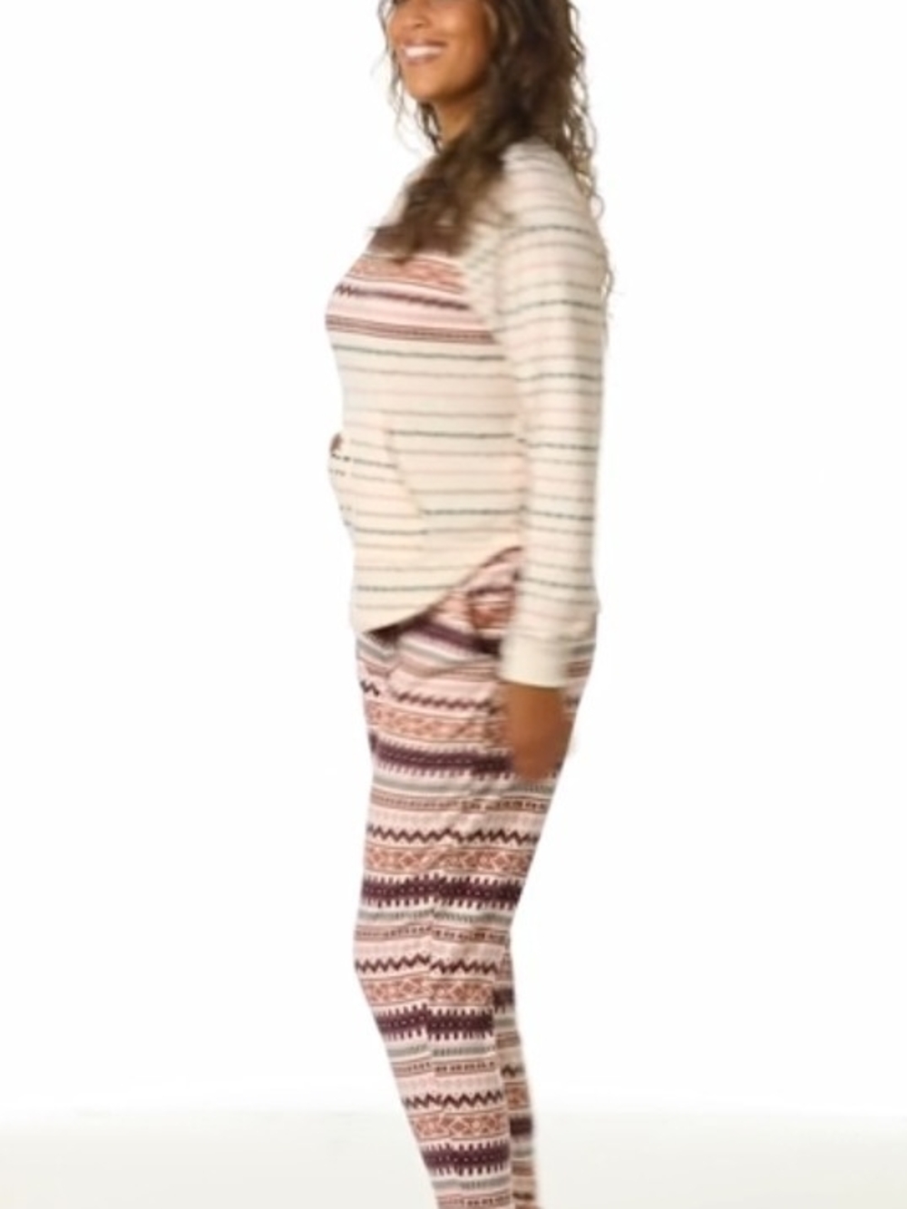 Cuddl Duds NWT Cream Fair Isle Crewneck PJ Set with Pink & Brown Accents XXL - Picture 14 of 15